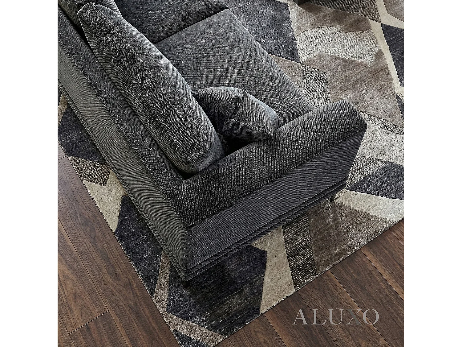 ALUXO Lenox Modern Boucle 2 Seater Sofa Loveseat Steel Mermaid Velvet Grey Soft Cushion