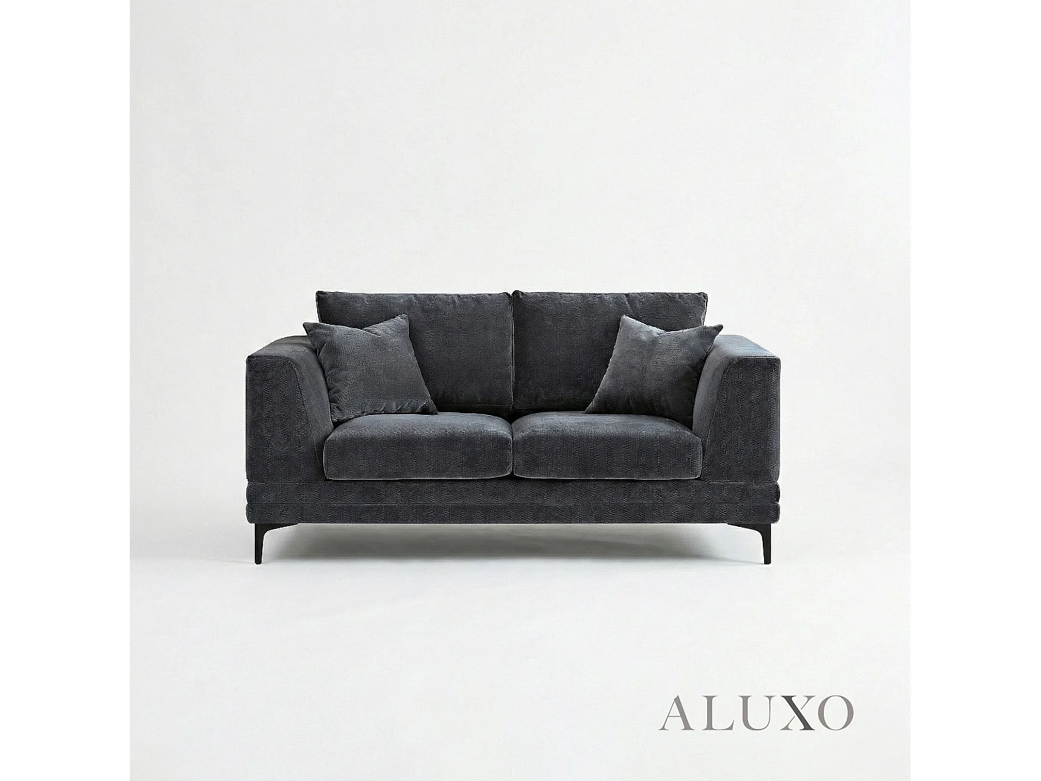 ALUXO Lenox Modern Boucle 2 Seater Sofa Loveseat Steel Mermaid Velvet Grey Soft Cushion