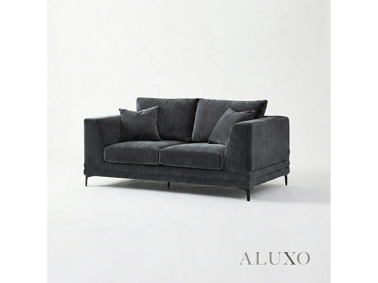 ALUXO Lenox Modern Boucle 2 Seater Sofa Loveseat Steel Mermaid Velvet Grey Soft Cushion