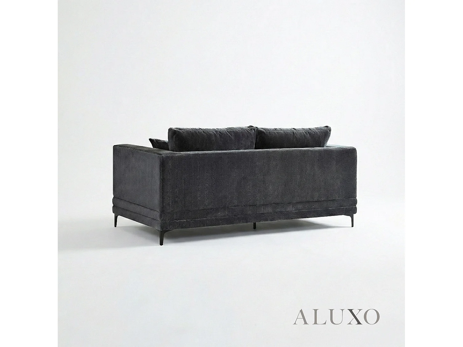 ALUXO Lenox Modern Boucle 2 Seater Sofa Loveseat Steel Mermaid Velvet Grey Soft Cushion
