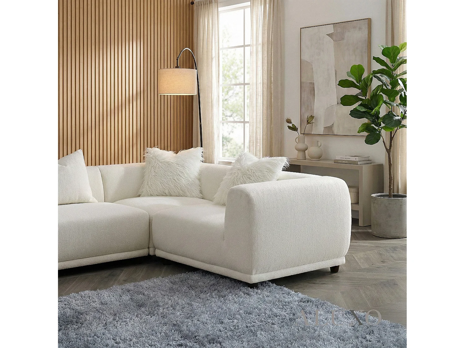 ALUXO Lottie Modern Boucle Modular Corner Sofa Firm 5 Seater L Shape Snow White
