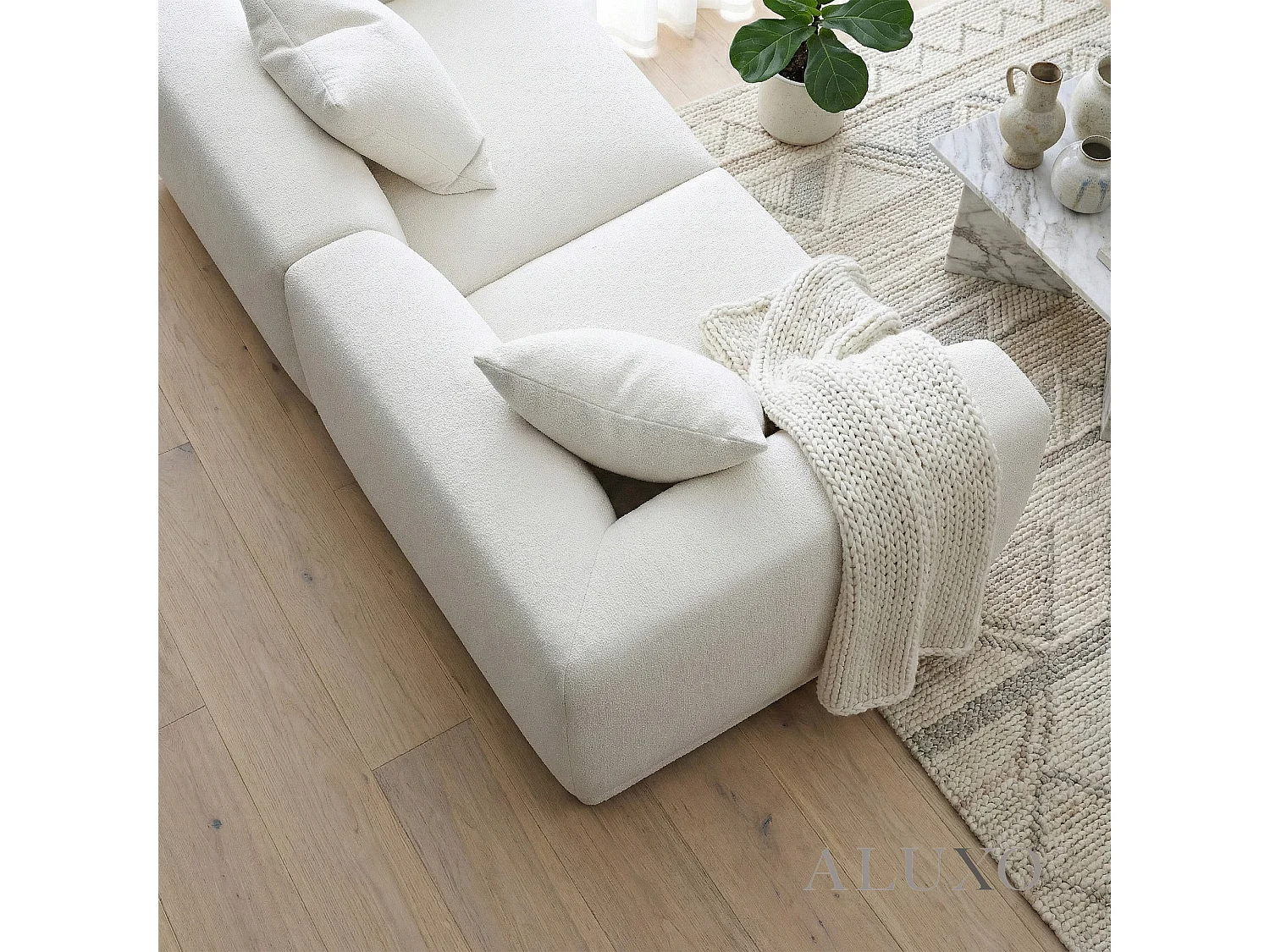 ALUXO Lottie Modern Boucle Modular Corner Sofa Firm 5 Seater L Shape Snow White