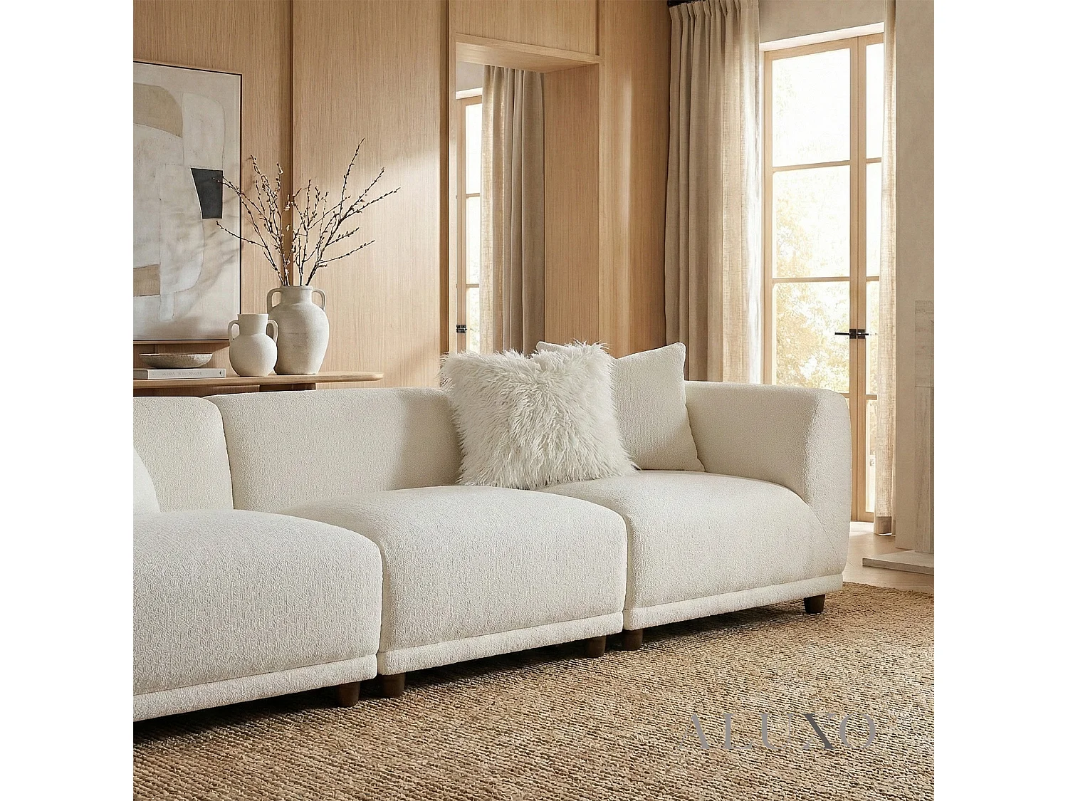 ALUXO Lottie Modern Boucle Modular Corner Sofa Firm 5 Seater L Shape Snow White