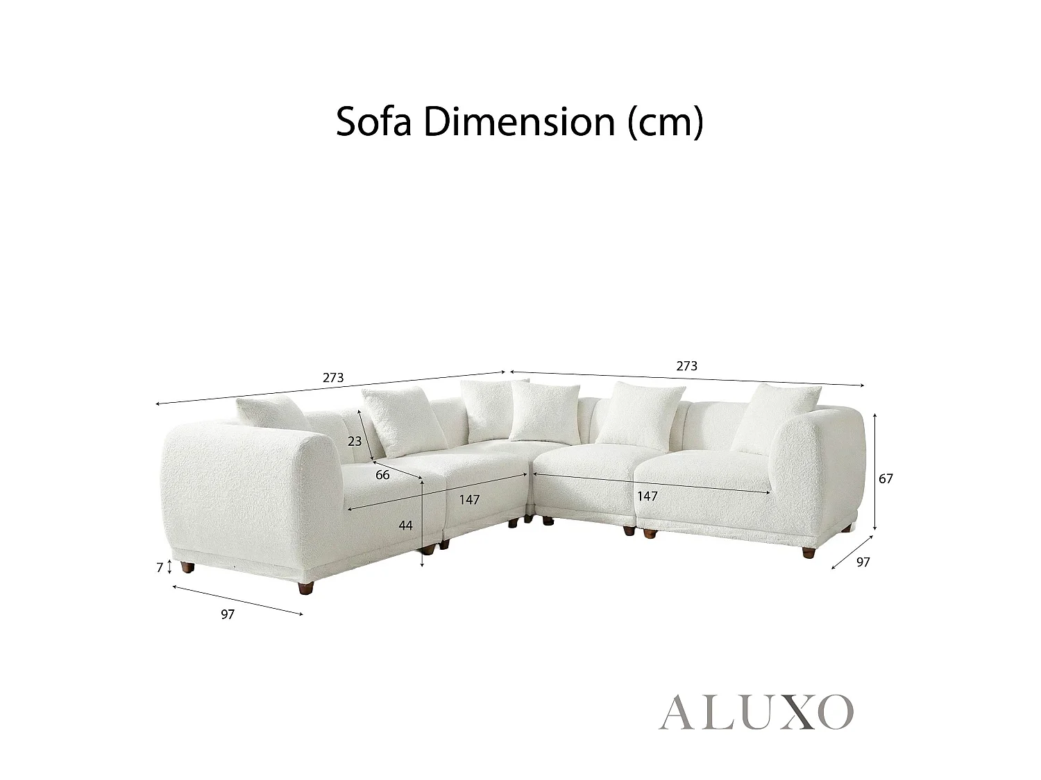 ALUXO Lottie Modern Boucle Modular Corner Sofa Firm 5 Seater L Shape Snow White