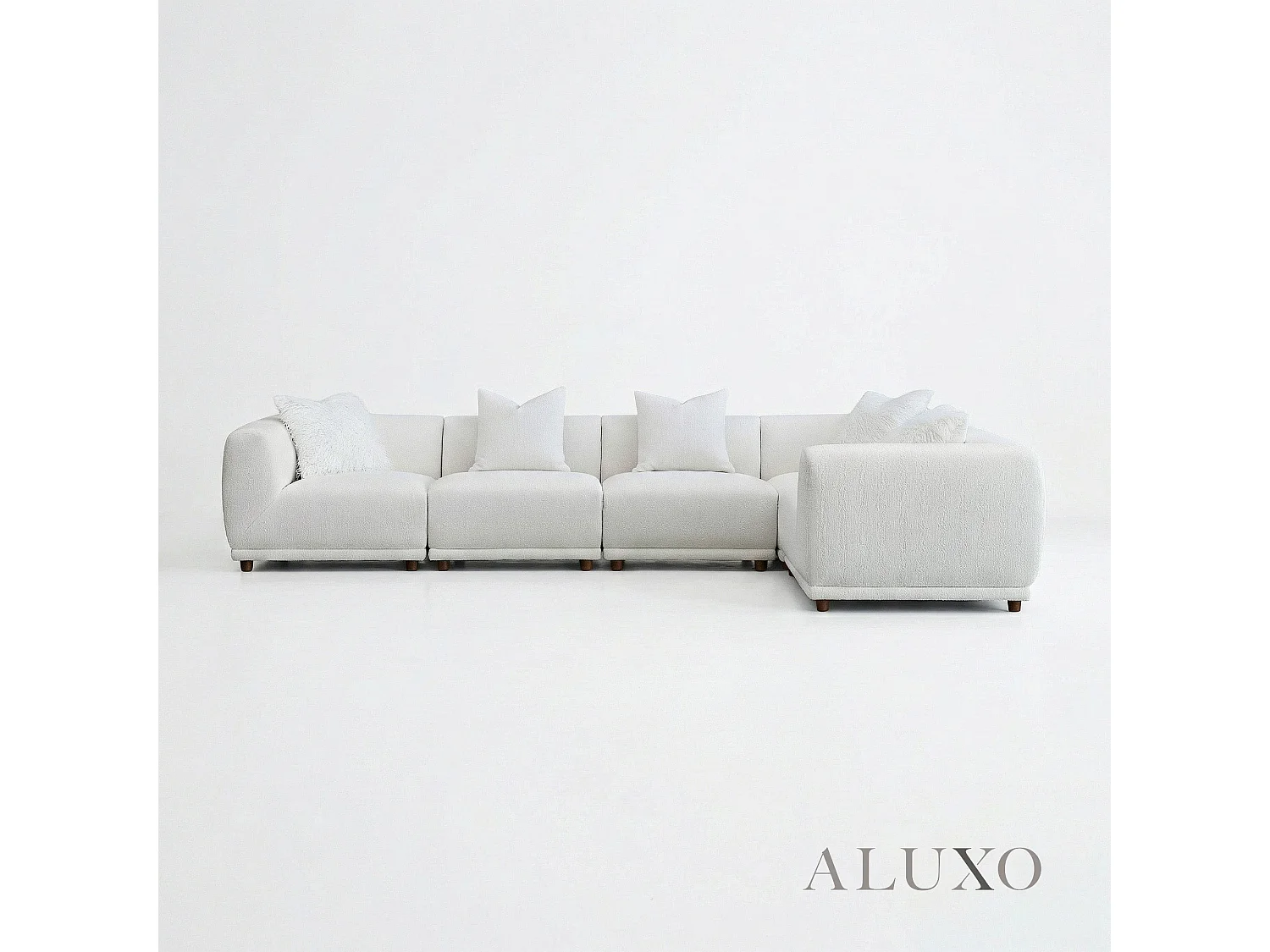 ALUXO Lottie Modern Boucle Modular Corner Sofa Firm 5 Seater L Shape Snow White