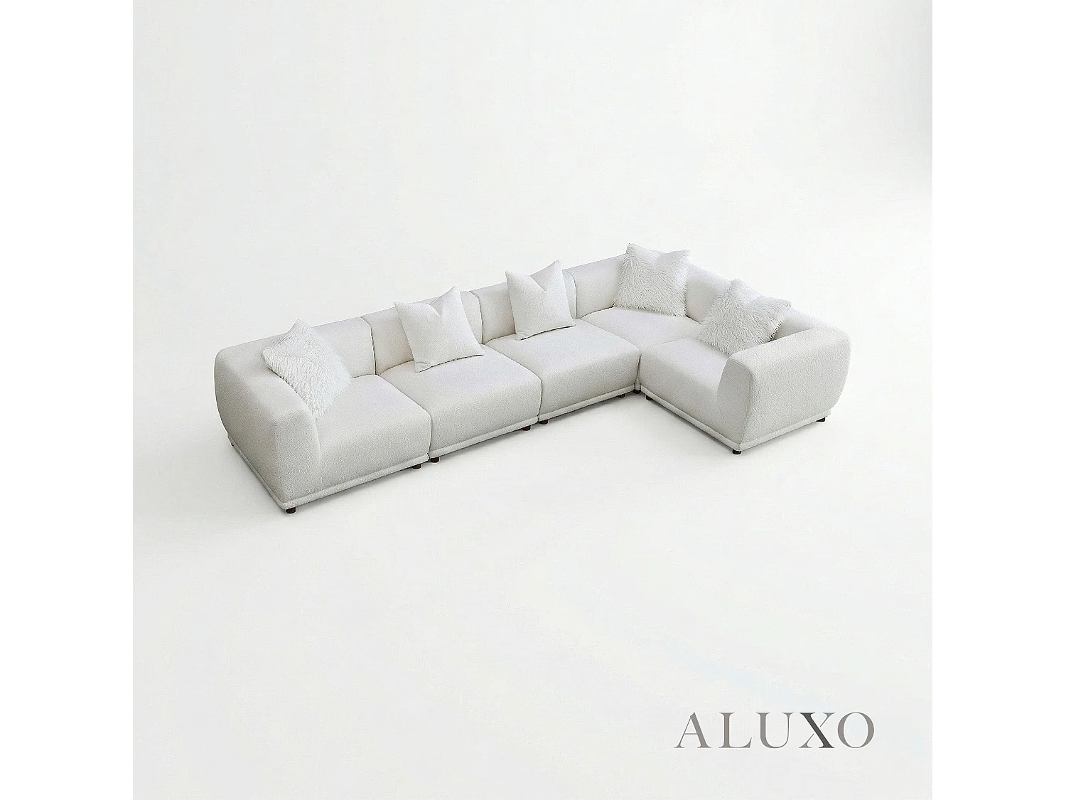 ALUXO Lottie Modern Boucle Modular Corner Sofa Firm 5 Seater L Shape Snow White