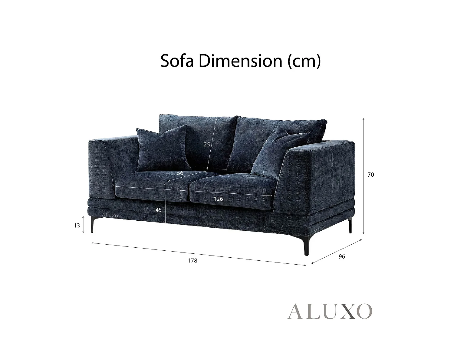 ALUXO Lenox Modern Boucle 2 Seater Sofa Loveseat Mermaid Velvet Blue Soft Cushion Couch
