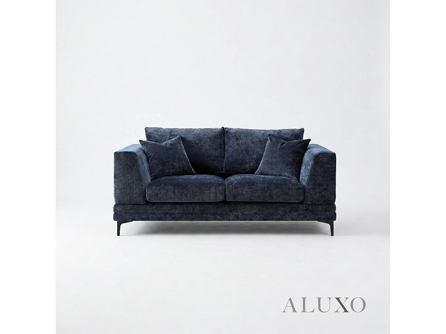 ALUXO Lenox Modern Boucle 2 Seater Sofa Loveseat Mermaid Velvet Blue Soft Cushion Couch