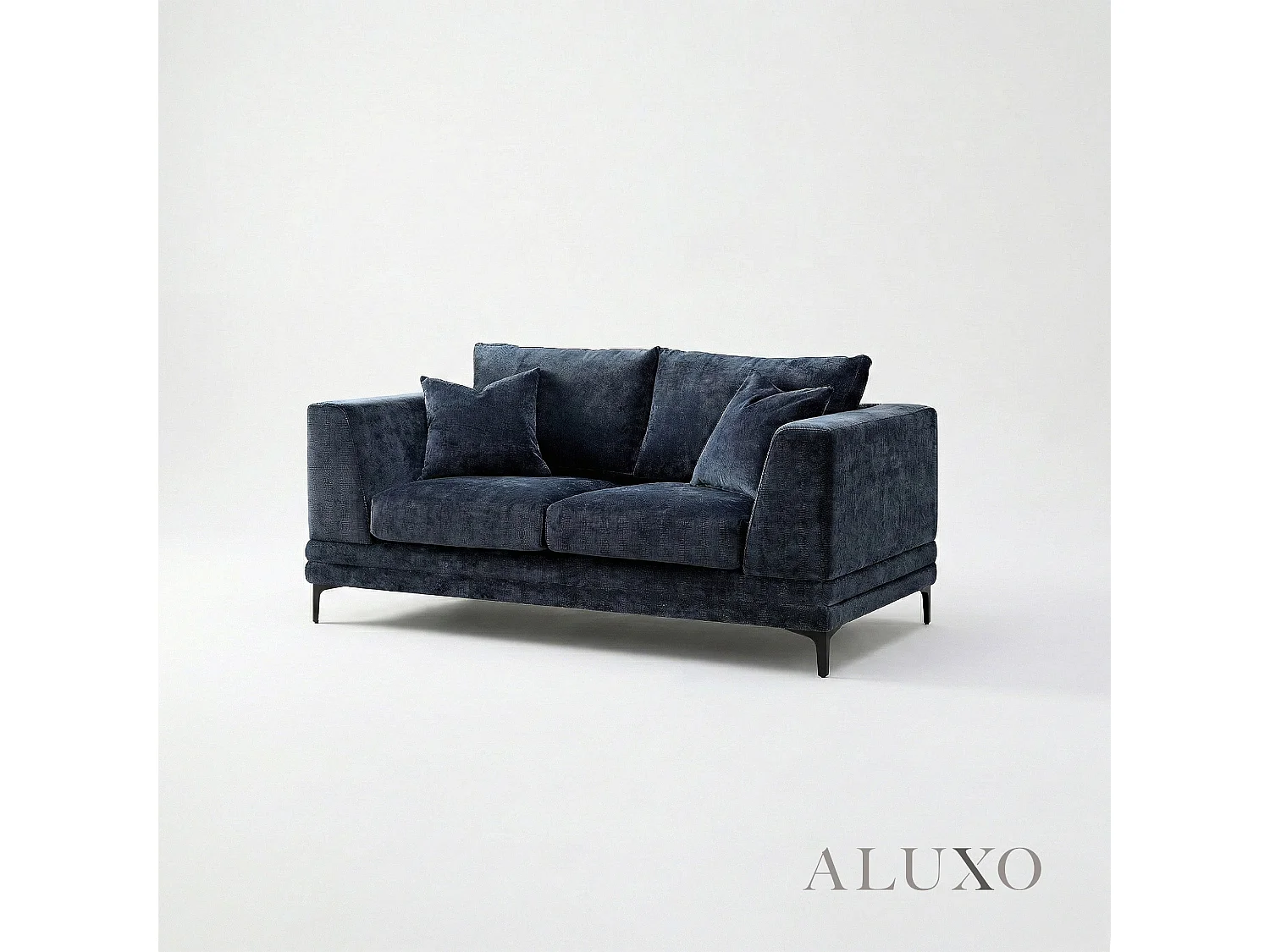 ALUXO Lenox Modern Boucle 2 Seater Sofa Loveseat Mermaid Velvet Blue Soft Cushion Couch