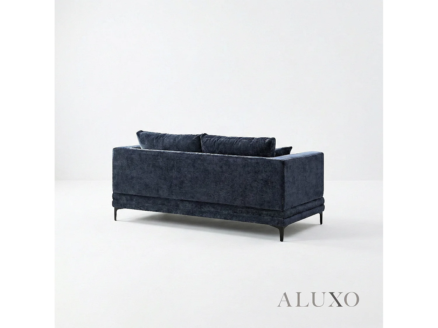 ALUXO Lenox Modern Boucle 2 Seater Sofa Loveseat Mermaid Velvet Blue Soft Cushion Couch