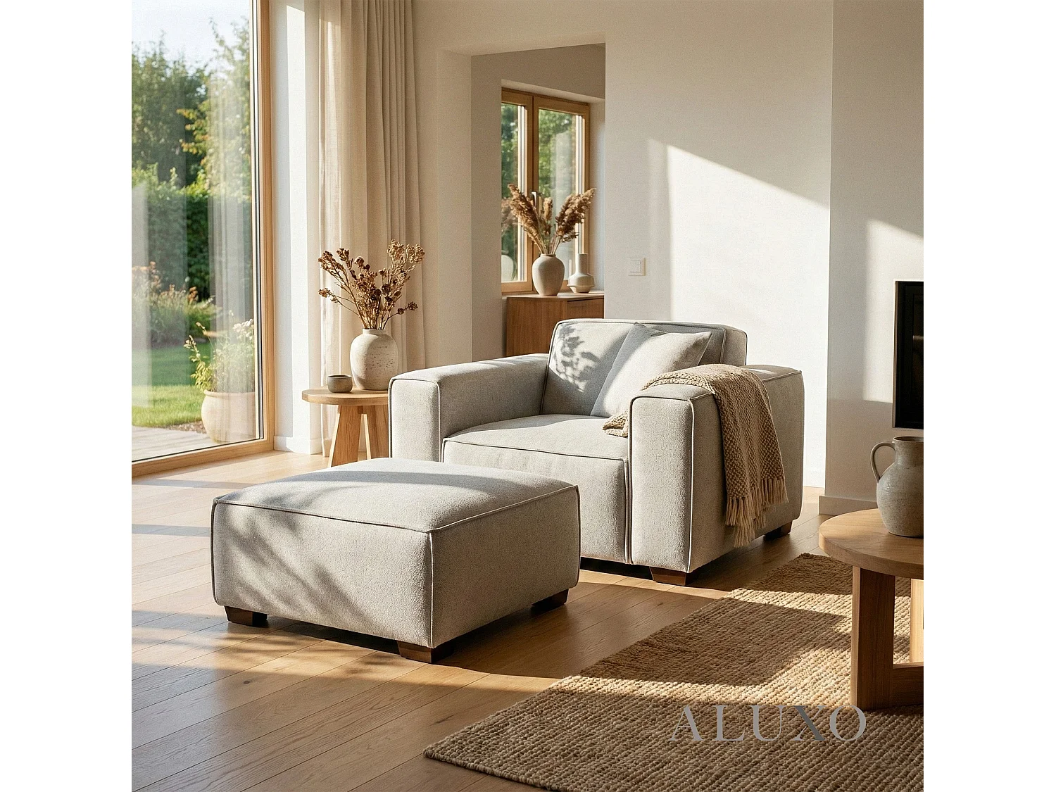 ALUXO® Dakota Modular Footstool Pebble Grey Bouclé  Feather-Filled