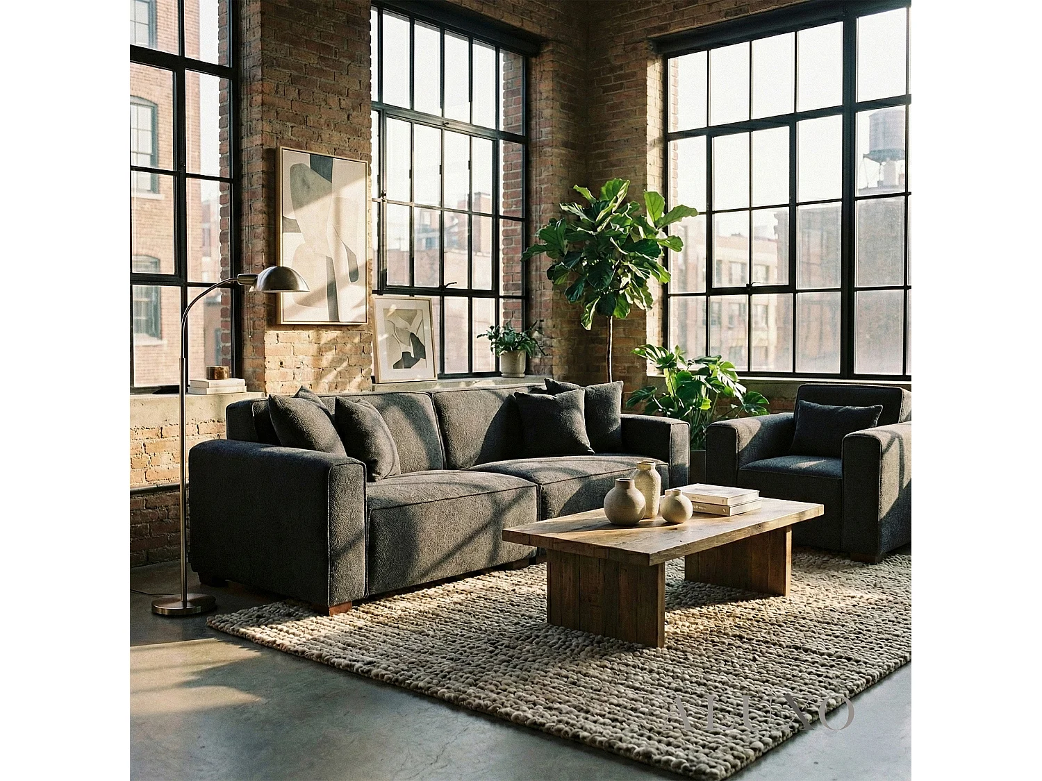 ALUXO® Dakota 3 Seater Sofa Midnight Black Bouclé Feather-Filled