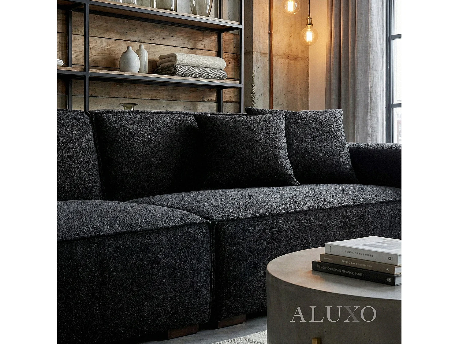 ALUXO® Dakota 3 Seater Sofa Midnight Black Bouclé Feather-Filled