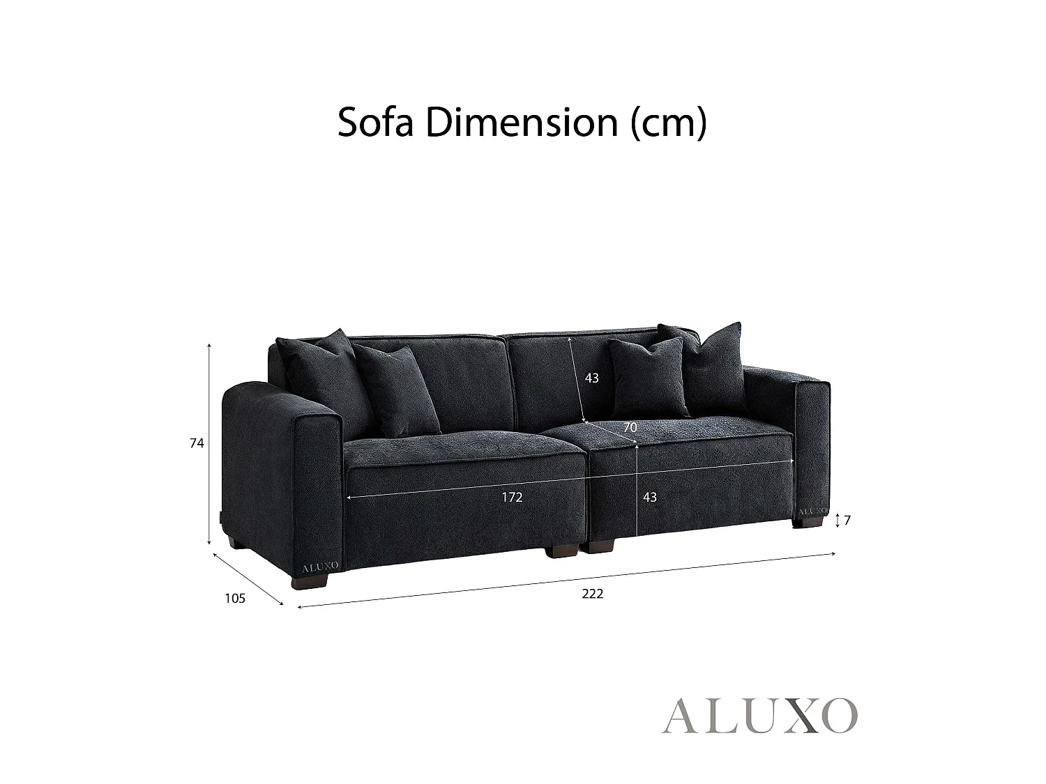ALUXO® Dakota 3 Seater Sofa Midnight Black Bouclé Feather-Filled