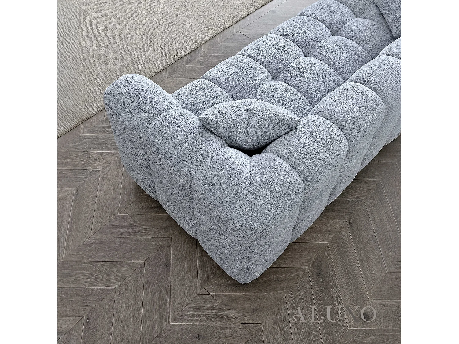 ALUXO Tribeca Modern Armchair Pearl Grey Boucle Cube Stitching Design