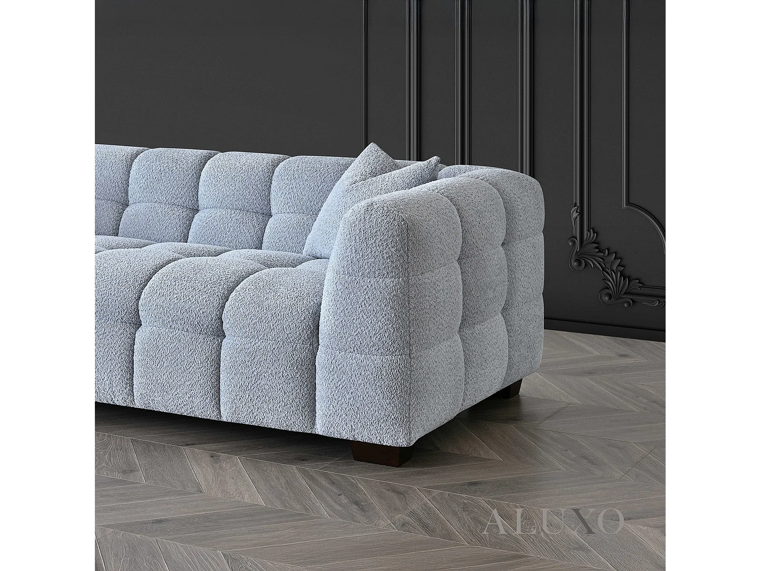 ALUXO Tribeca Modern Armchair Pearl Grey Boucle Cube Stitching Design