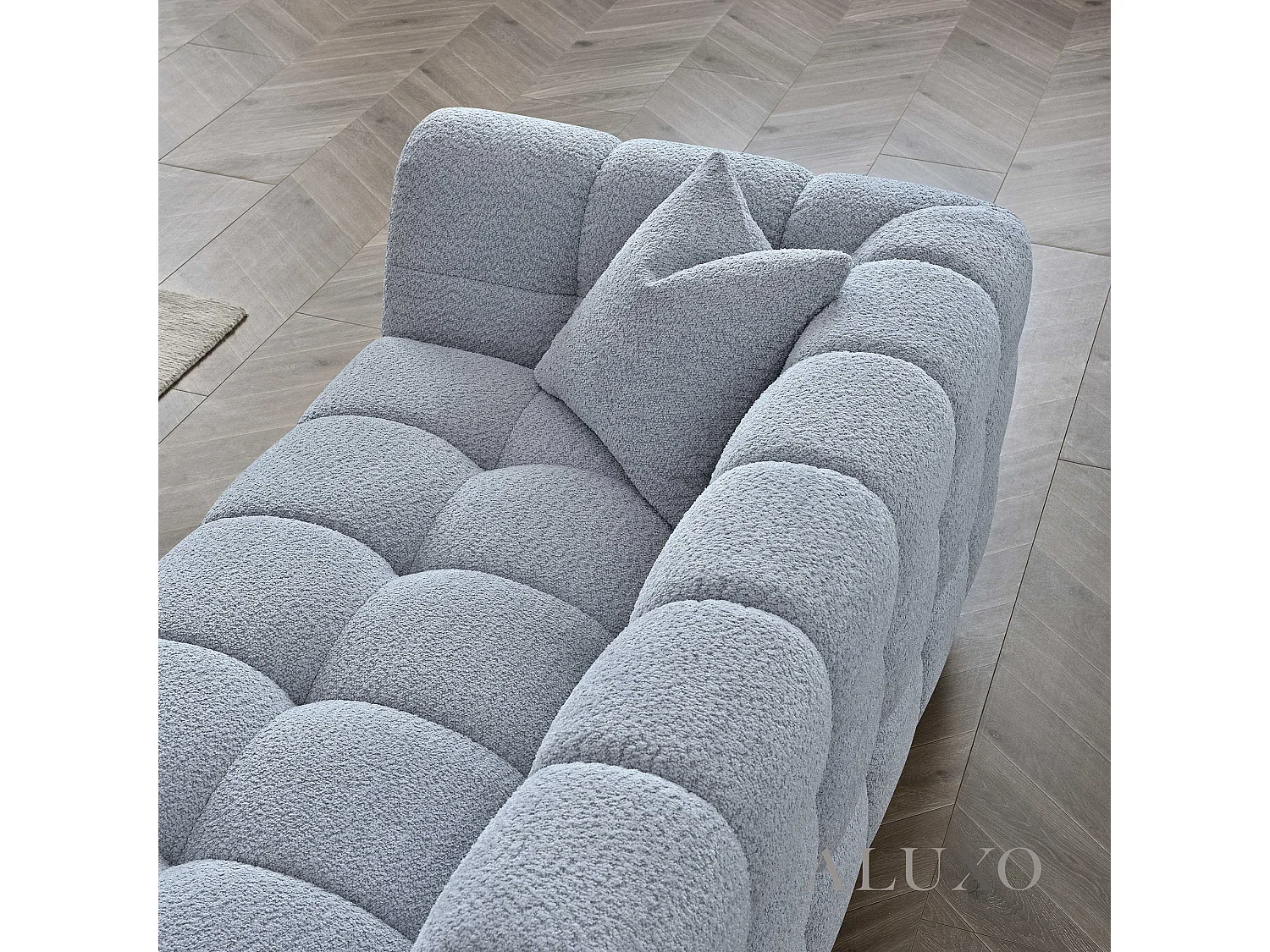 ALUXO Tribeca Modern Armchair Pearl Grey Boucle Cube Stitching Design