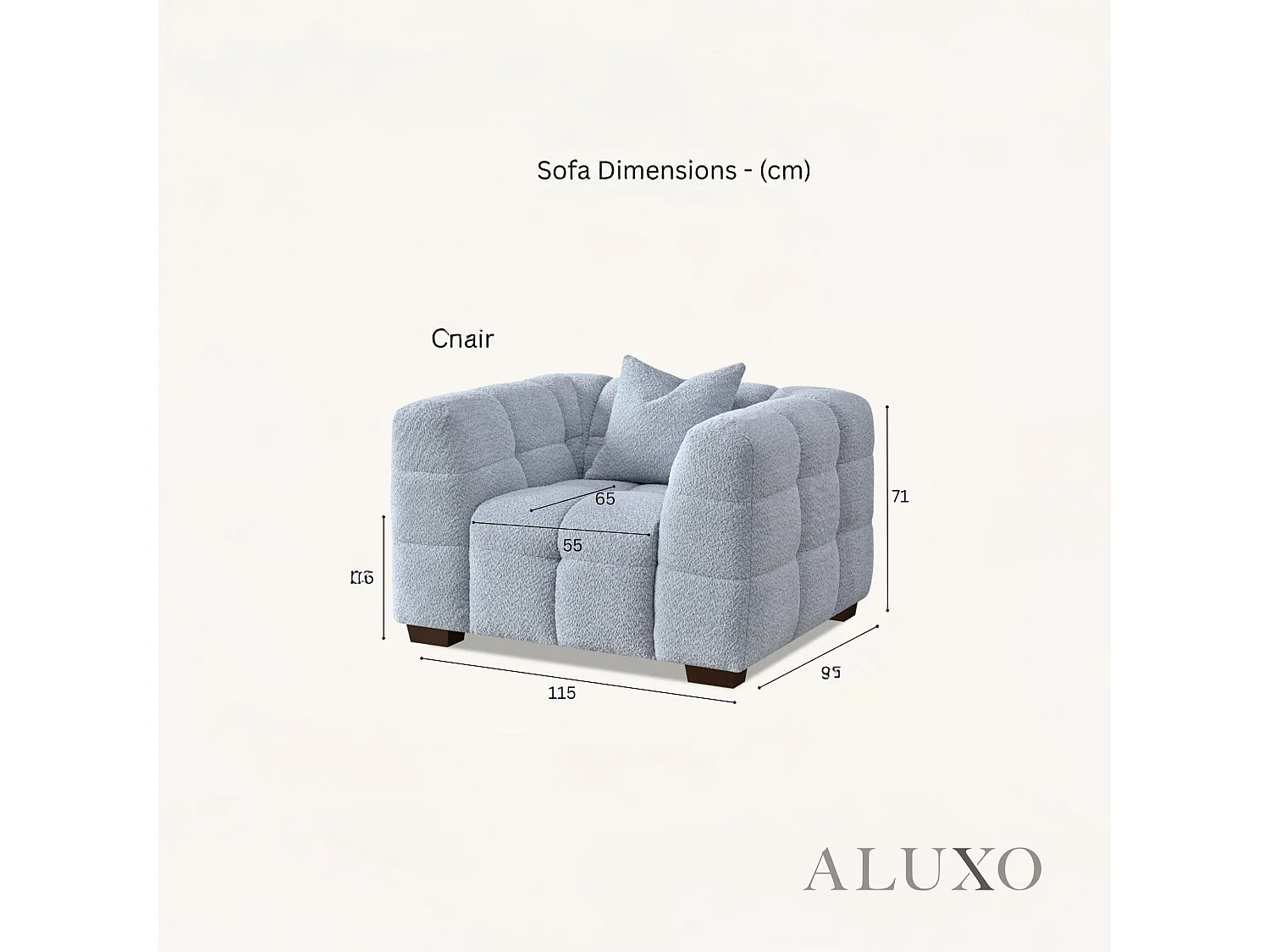 ALUXO Tribeca Modern Armchair Pearl Grey Boucle Cube Stitching Design