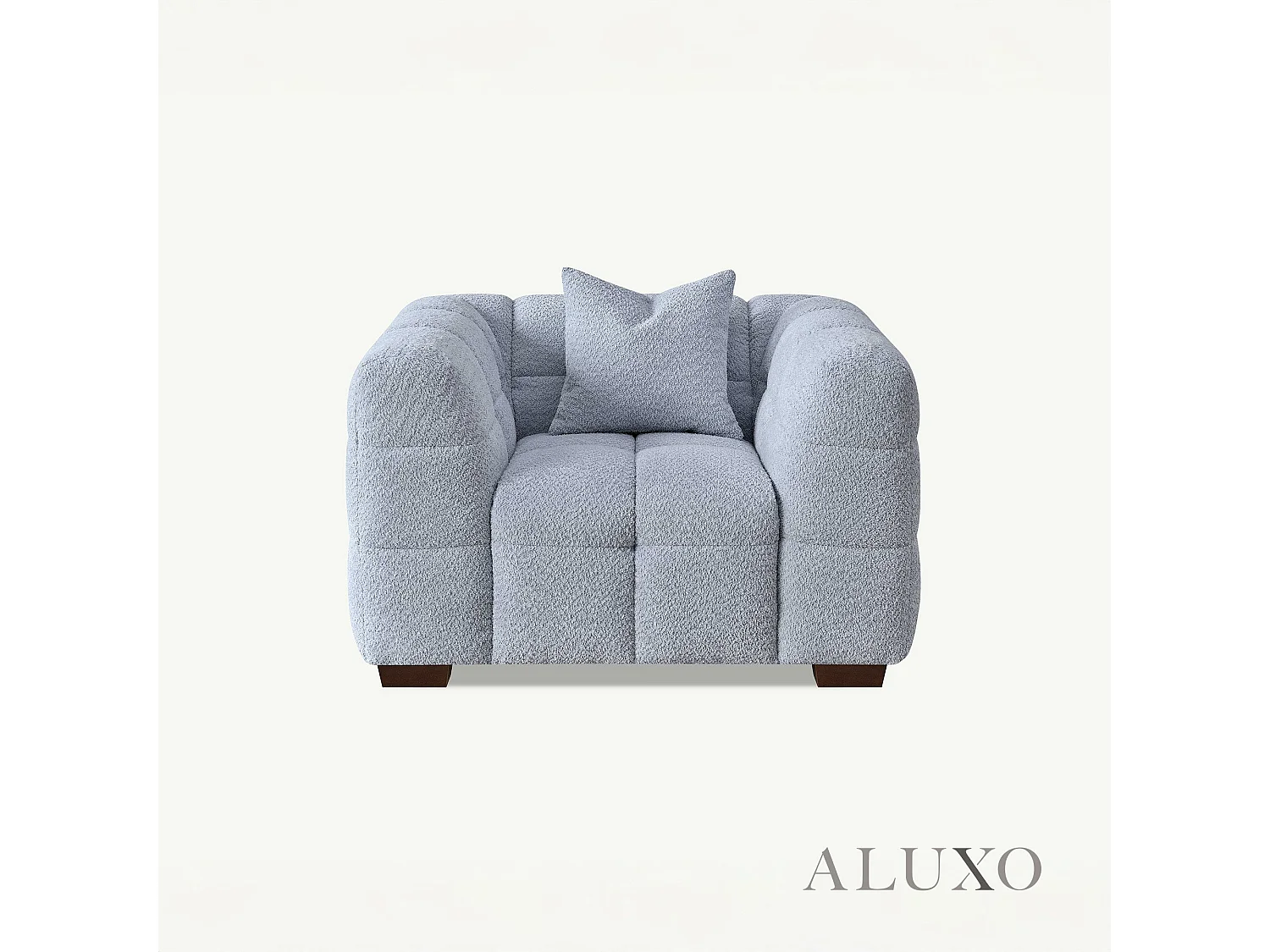 ALUXO Tribeca Modern Armchair Pearl Grey Boucle Cube Stitching Design