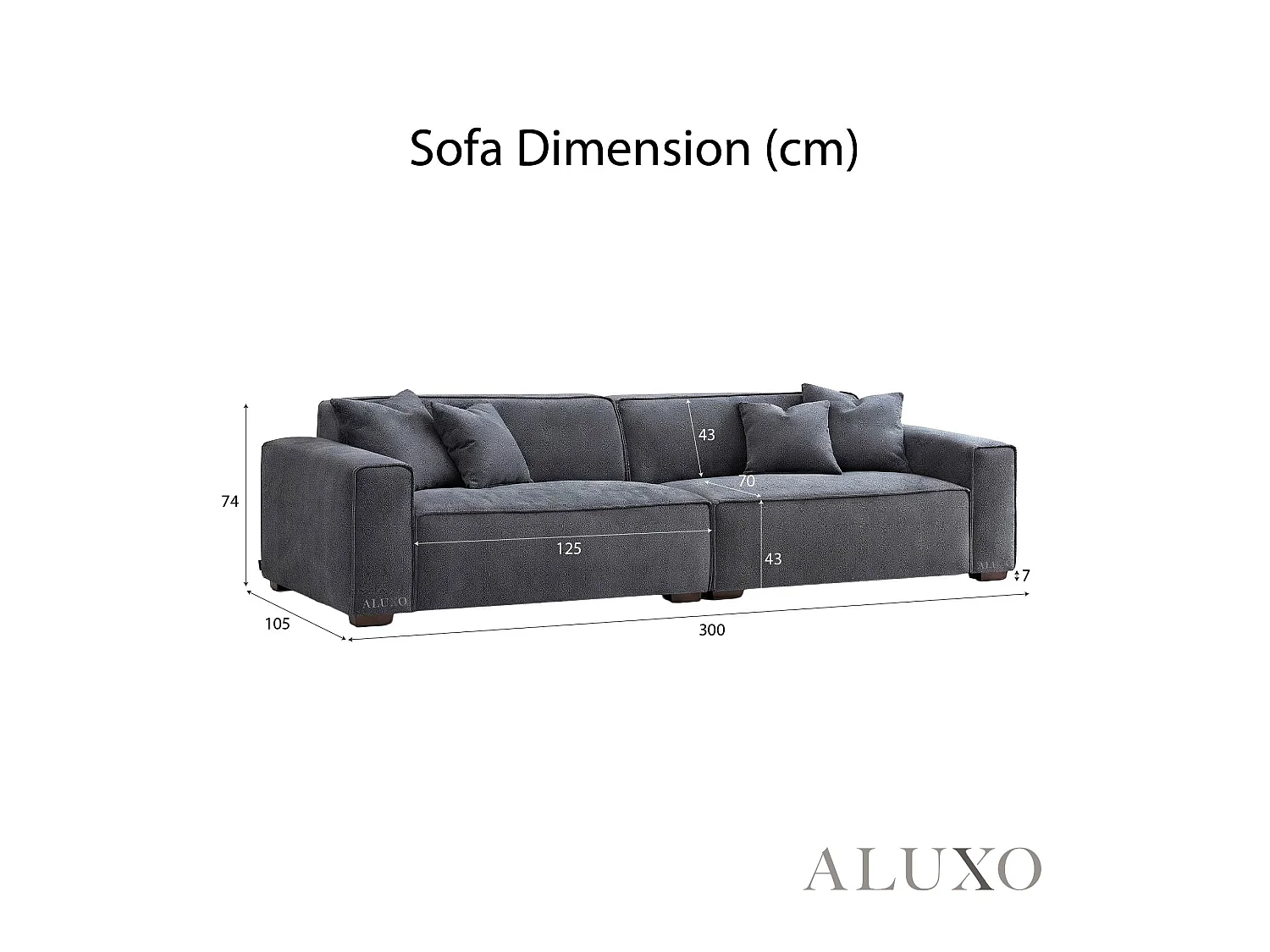 ALUXO® Dakota 4 Seater Large Sofa Charcoal Grey Bouclé Feather-Filled
