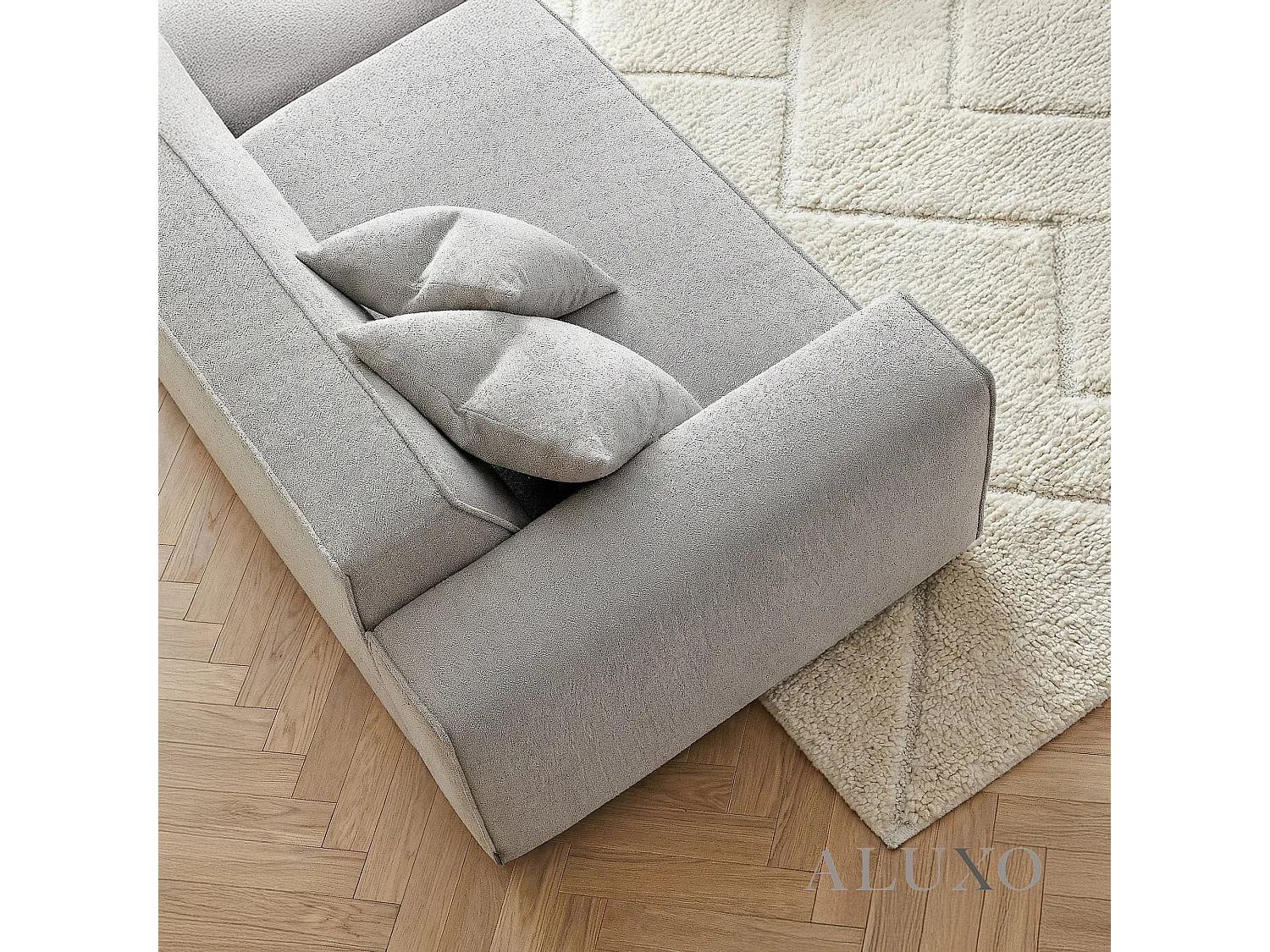 ALUXO® Dakota 4 Seater Large Sofa Pebble Grey Bouclé Feather-Filled