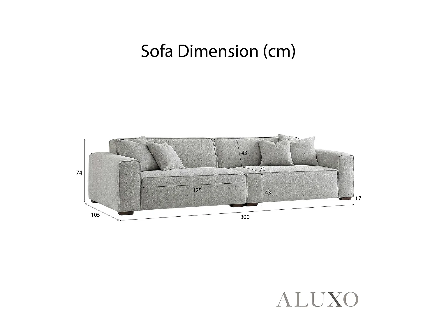 ALUXO® Dakota 4 Seater Large Sofa Pebble Grey Bouclé Feather-Filled
