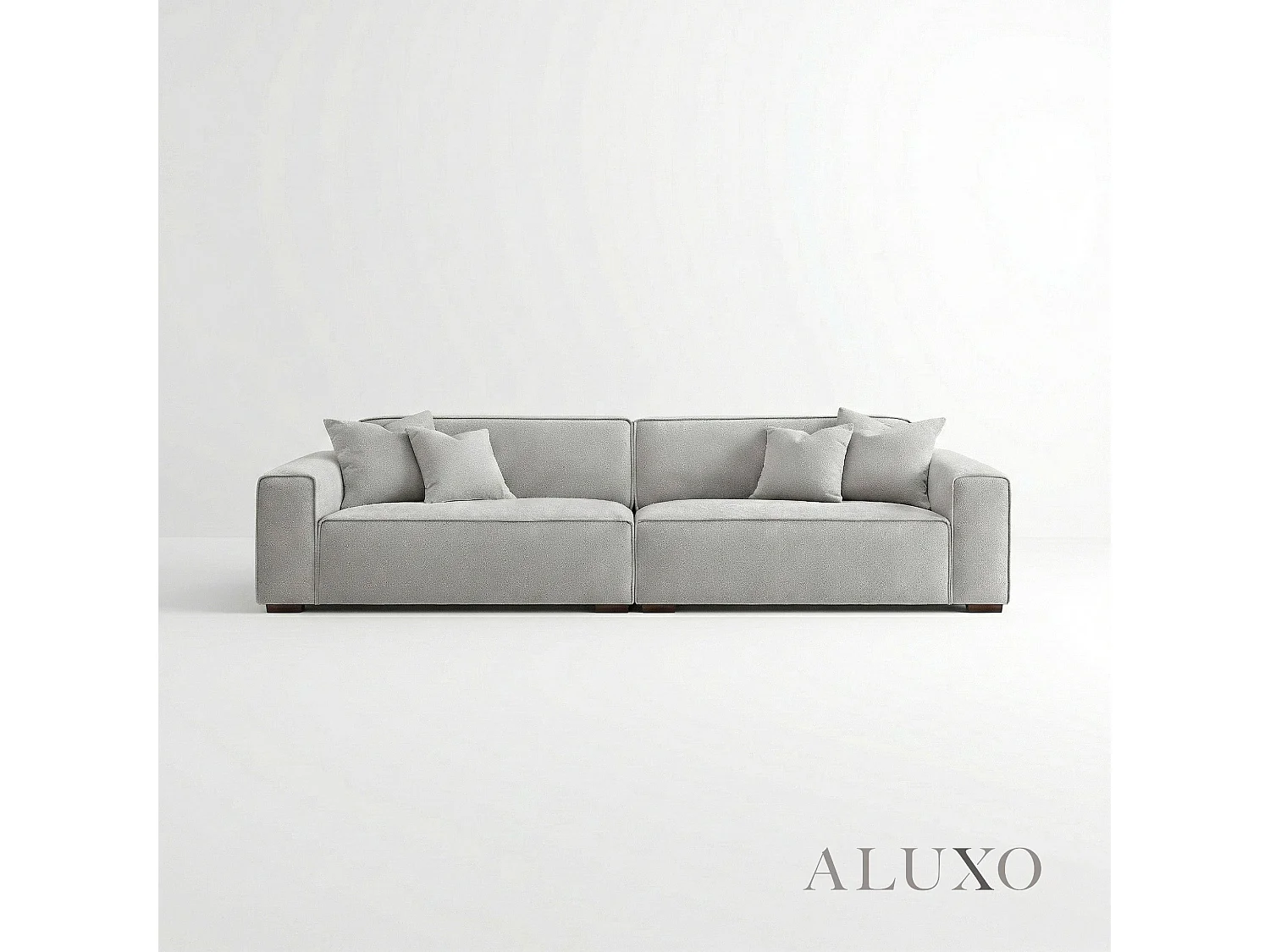 ALUXO® Dakota 4 Seater Large Sofa Pebble Grey Bouclé Feather-Filled