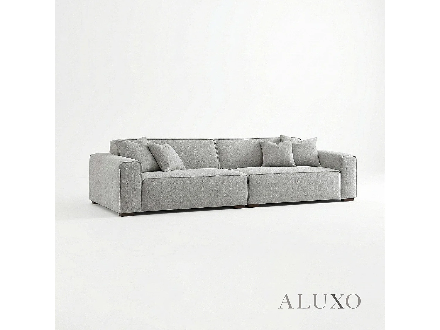 ALUXO® Dakota 4 Seater Large Sofa Pebble Grey Bouclé Feather-Filled