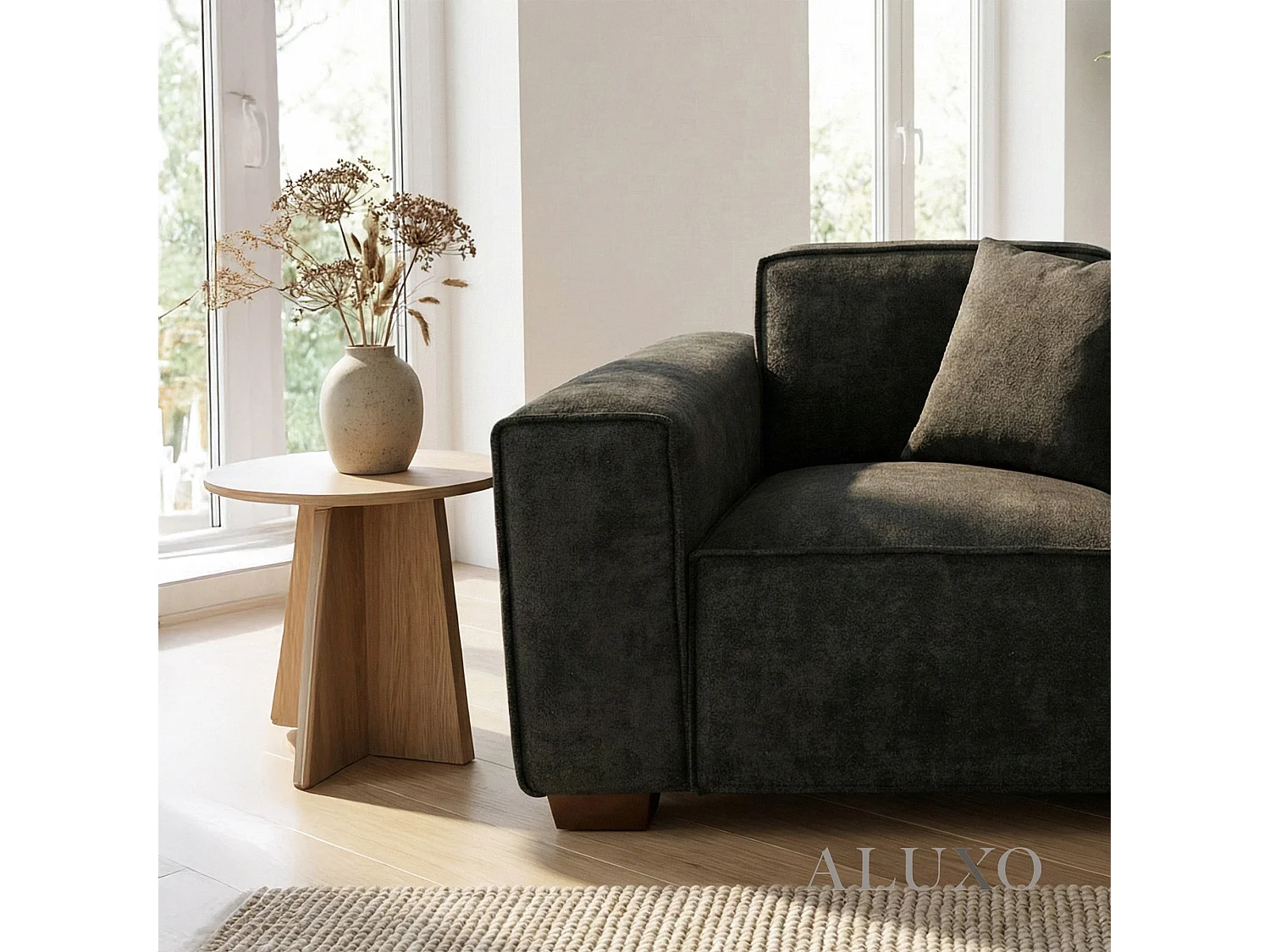 ALUXO® Dakota Armchair Midnight Black Bouclé  Feather-Filled Accent Chair