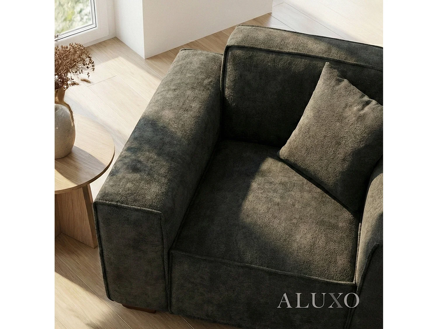 ALUXO® Dakota Armchair Midnight Black Bouclé  Feather-Filled Accent Chair