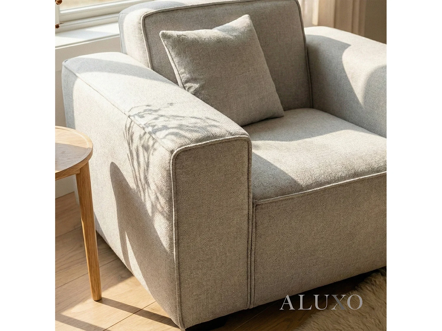 ALUXO® Dakota Armchair Pebble Grey Bouclé  Feather-Filled Accent Chair