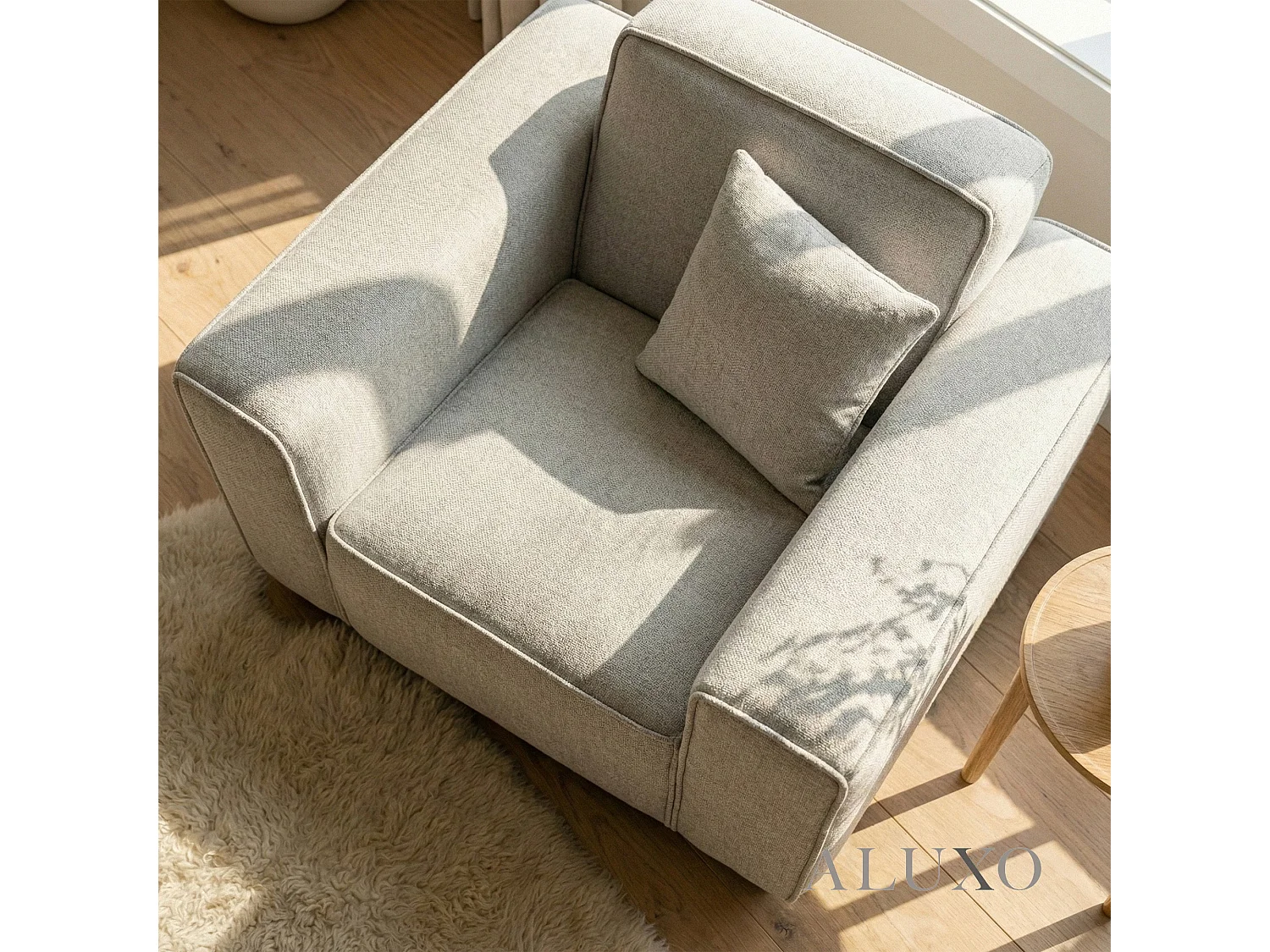 ALUXO® Dakota Armchair Pebble Grey Bouclé  Feather-Filled Accent Chair