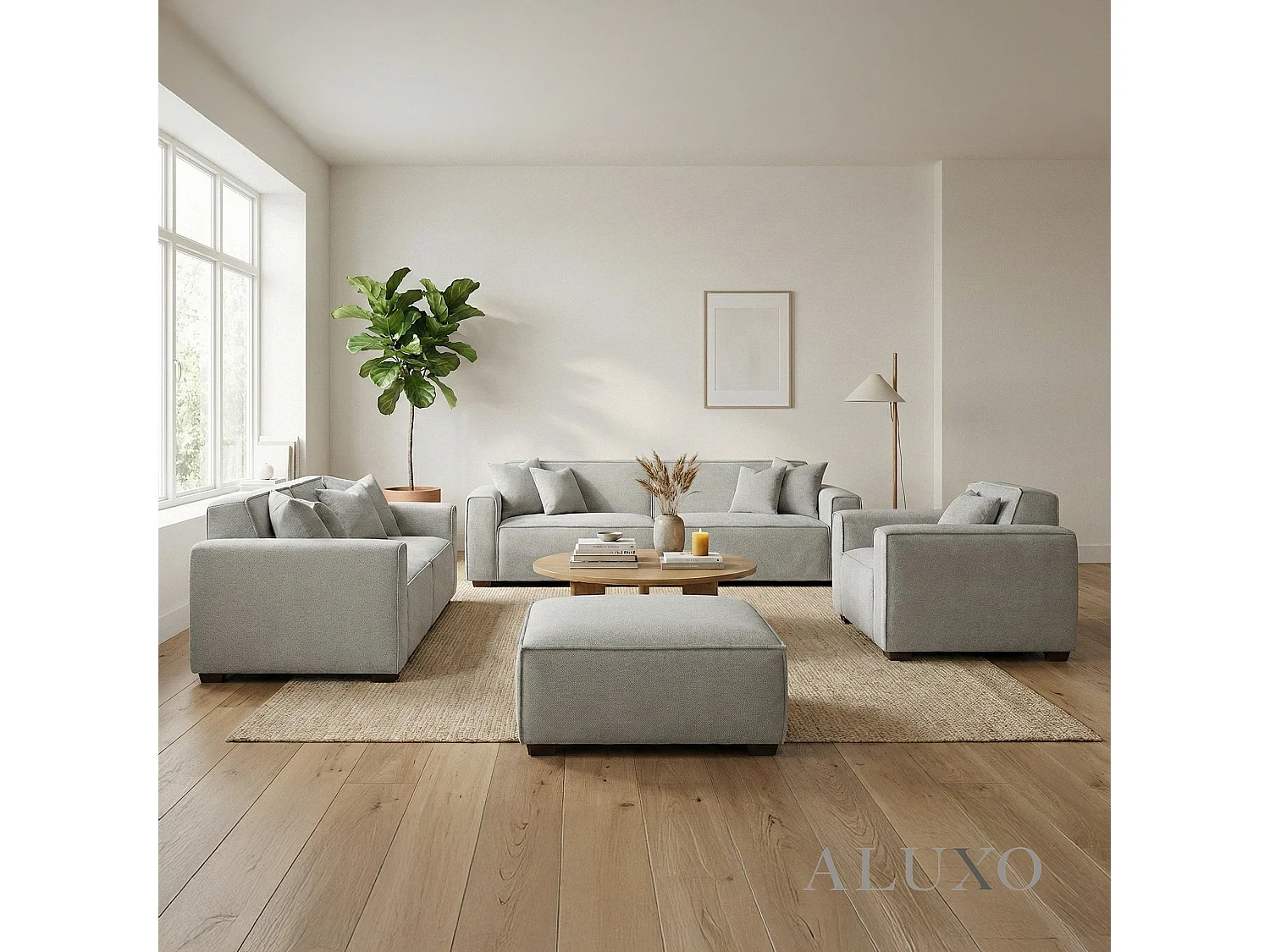 ALUXO® Dakota Armchair Pebble Grey Bouclé  Feather-Filled Accent Chair