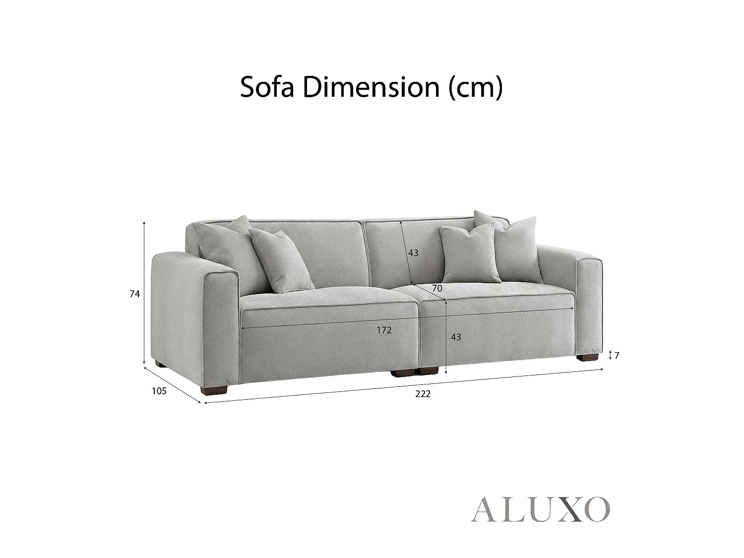 ALUXO® Dakota 3 Seater Sofa Pebble Grey Bouclé Feather-Filled
