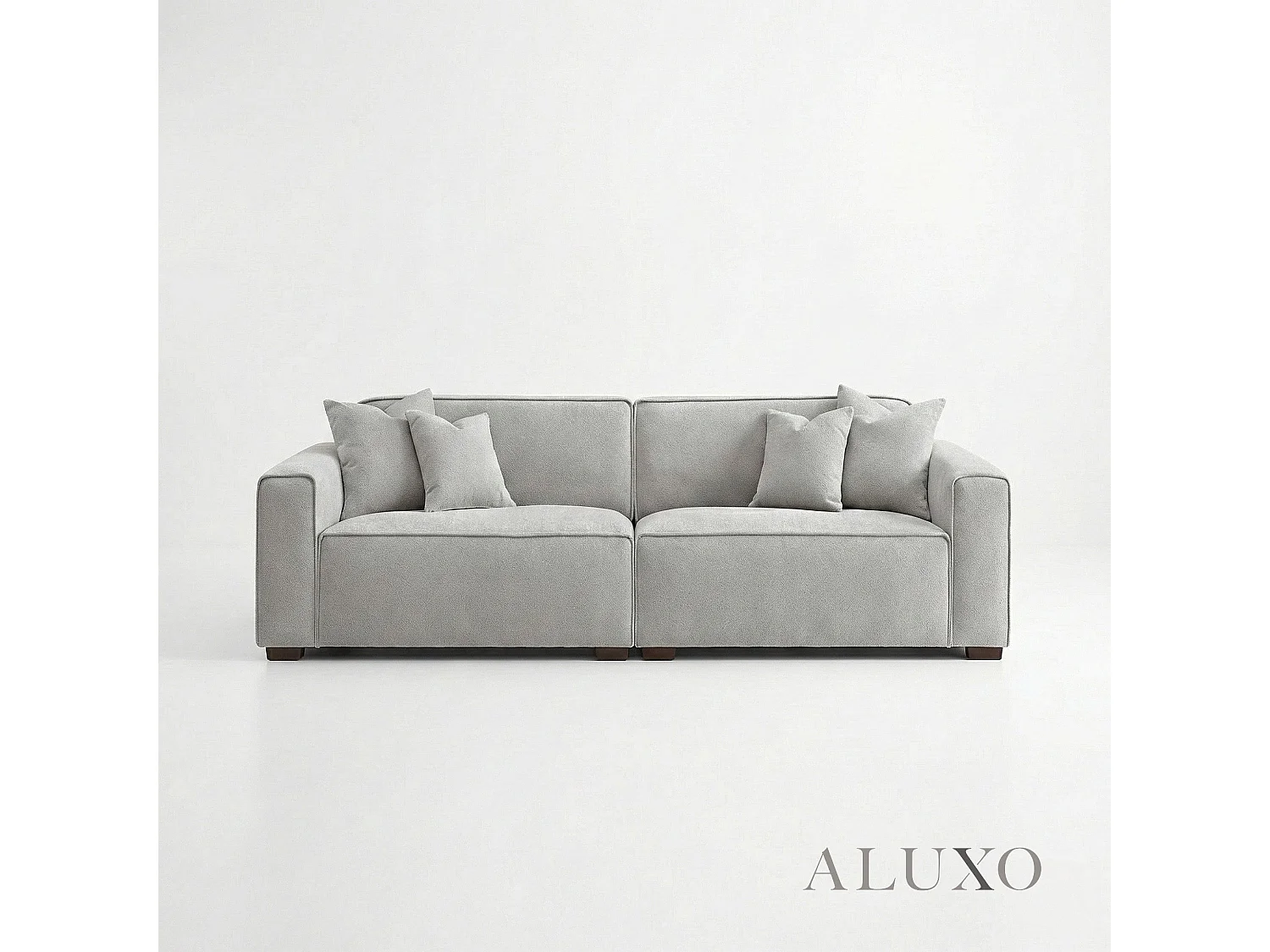 ALUXO® Dakota 3 Seater Sofa Pebble Grey Bouclé Feather-Filled