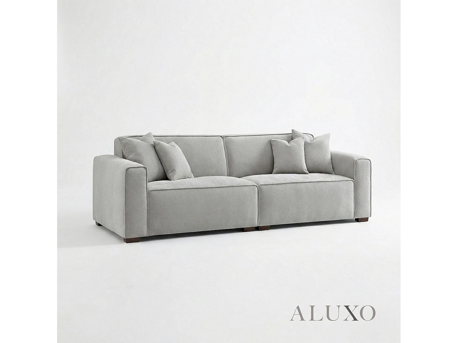 ALUXO® Dakota 3 Seater Sofa Pebble Grey Bouclé Feather-Filled