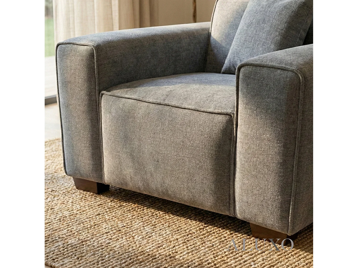 ALUXO® Dakota Armchair Charcoal Grey Bouclé  Feather-Filled Accent Chair