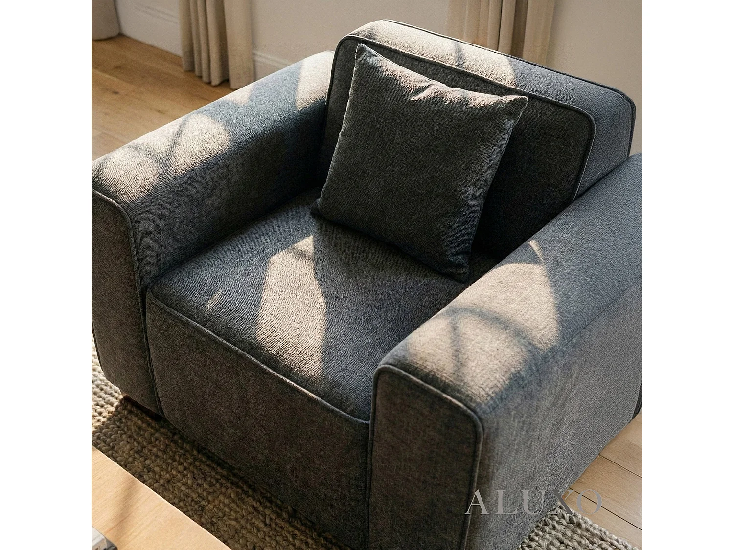 ALUXO® Dakota Armchair Charcoal Grey Bouclé  Feather-Filled Accent Chair