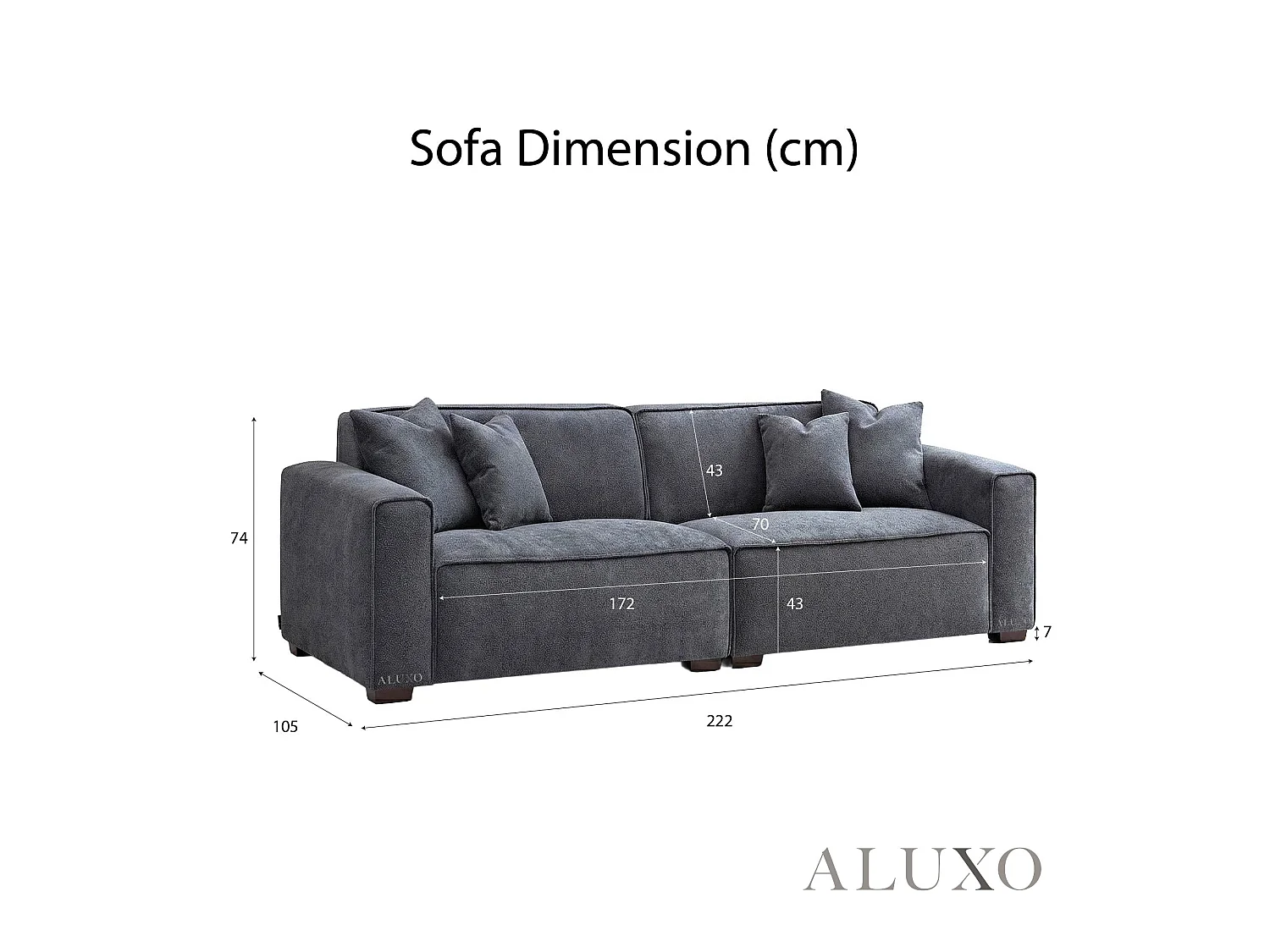 ALUXO® Dakota 3 Seater Sofa  Charcoal Grey Bouclé  Feather-Filled