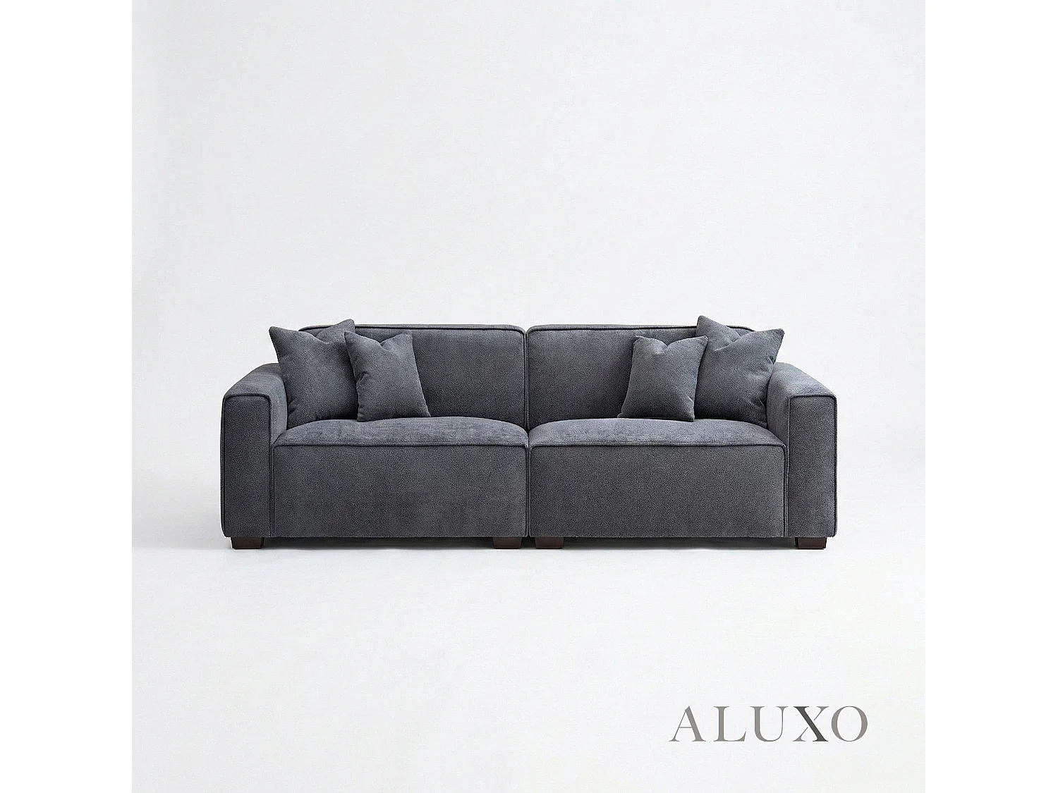 ALUXO® Dakota 3 Seater Sofa  Charcoal Grey Bouclé  Feather-Filled