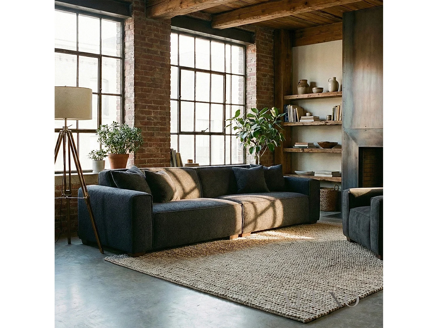 ALUXO® Dakota 4 Seater Large Sofa Midnight Black Bouclé Feather-Filled