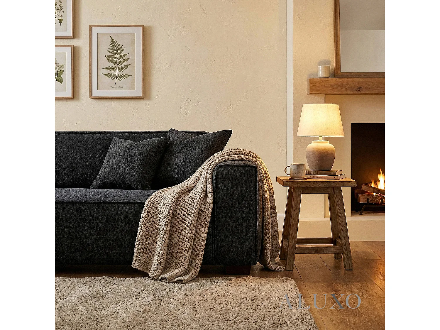 ALUXO® Dakota 4 Seater Large Sofa Midnight Black Bouclé Feather-Filled