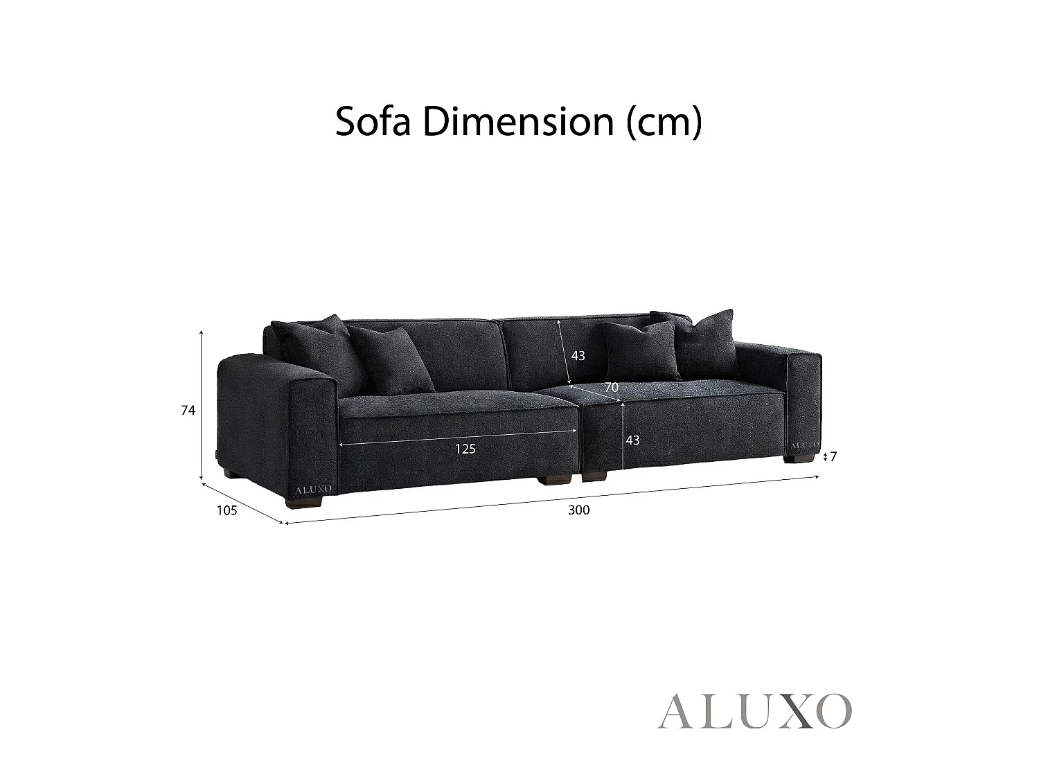 ALUXO® Dakota 4 Seater Large Sofa Midnight Black Bouclé Feather-Filled