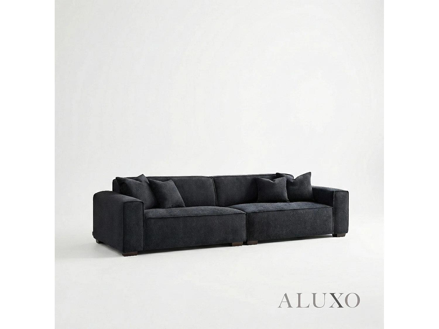 ALUXO® Dakota 4 Seater Large Sofa Midnight Black Bouclé Feather-Filled