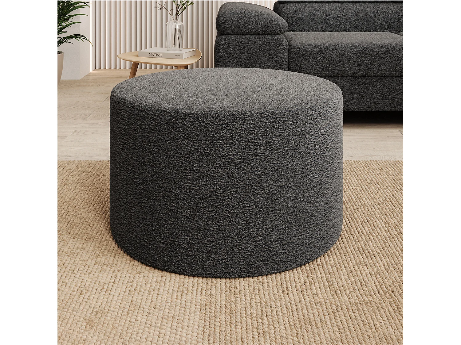 Pouf Rond XL Marki Bouclette Gris Foncé