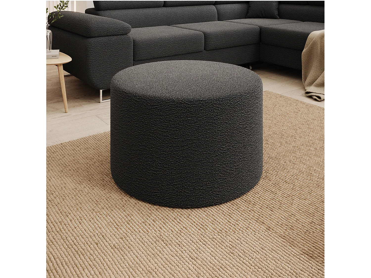 Pouf Rond XL Marki Bouclette Gris Foncé