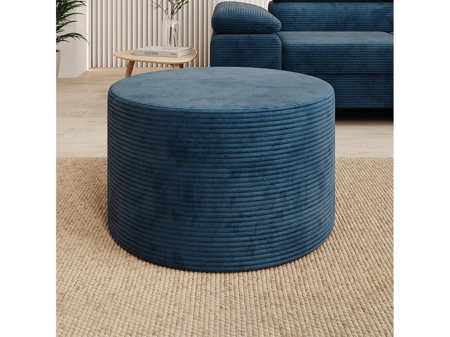 Pouf Rond XL Marki Velours Côtelé Bleu