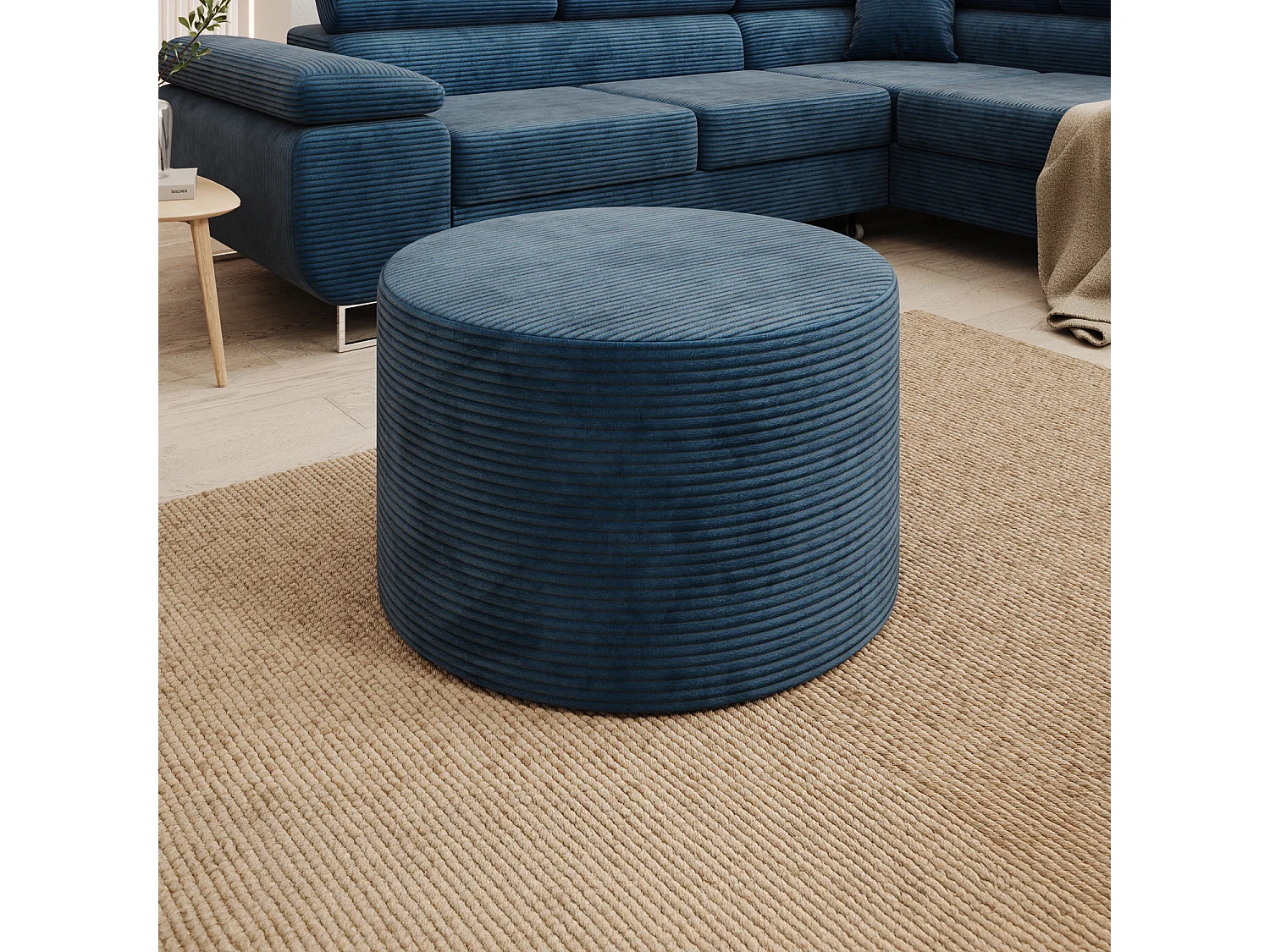 Pouf Rond XL Marki Velours Côtelé Bleu