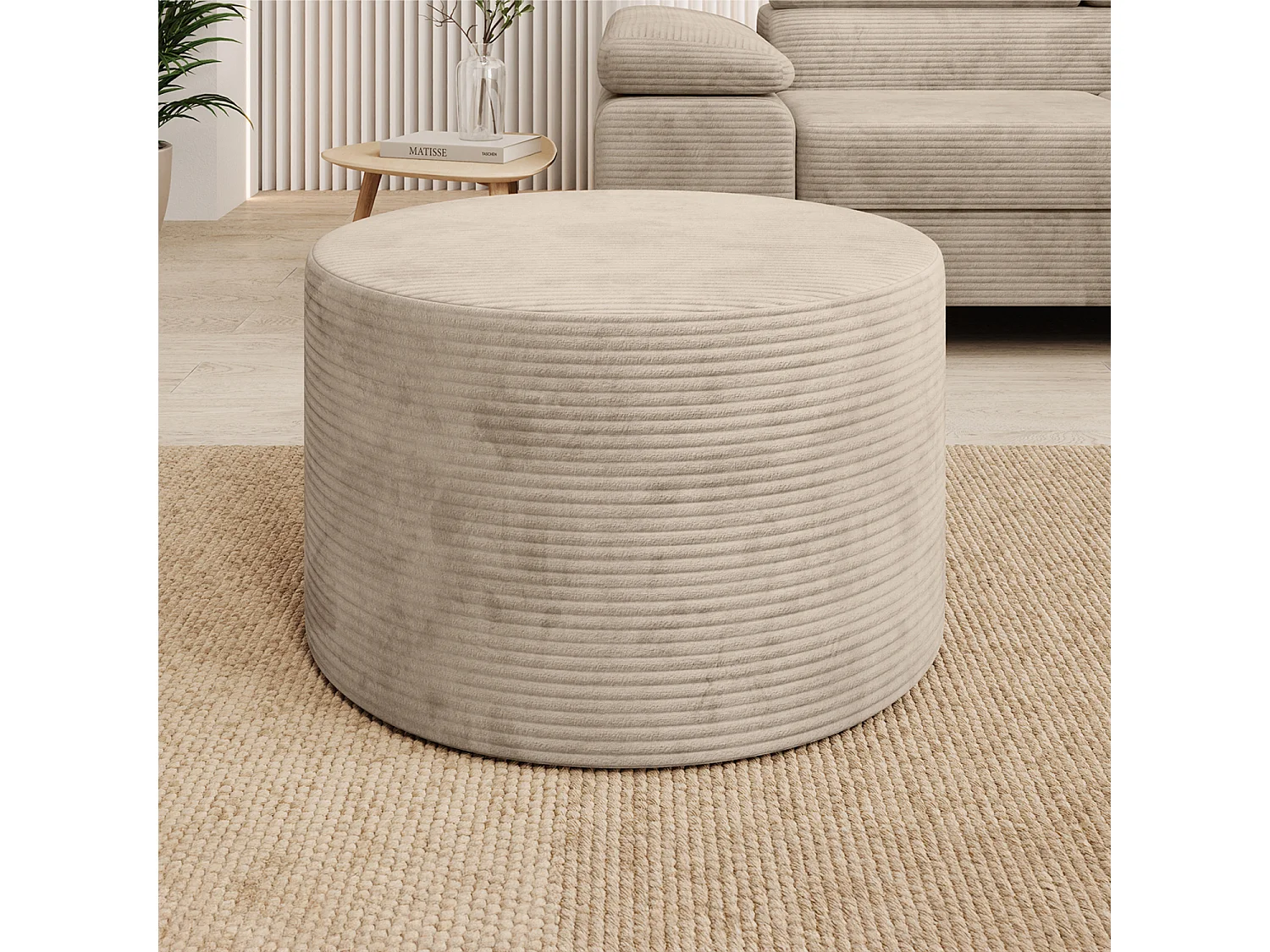Pouf Rond XL Marki Velours Côtelé Beige