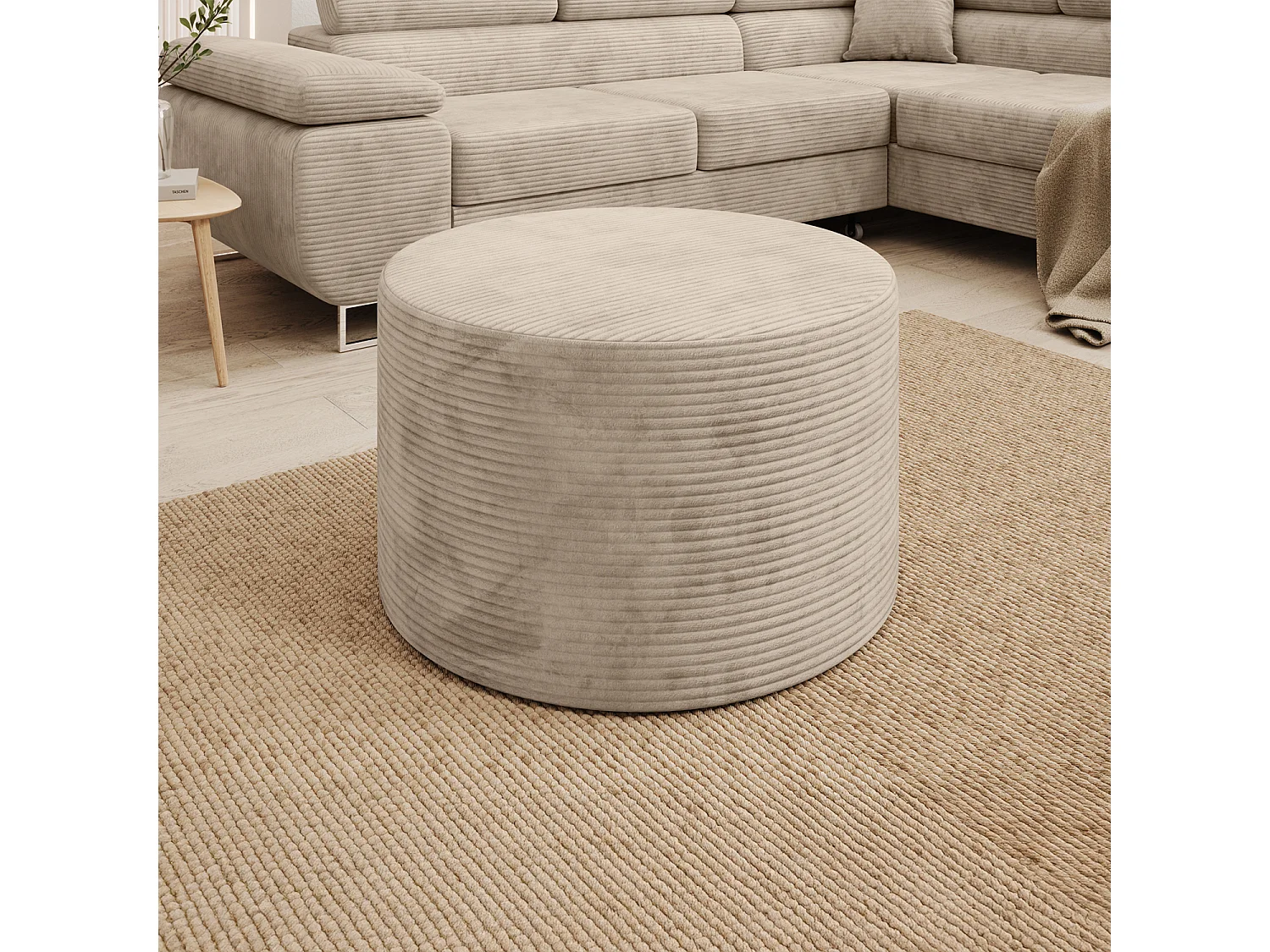 Pouf Rond XL Marki Velours Côtelé Beige